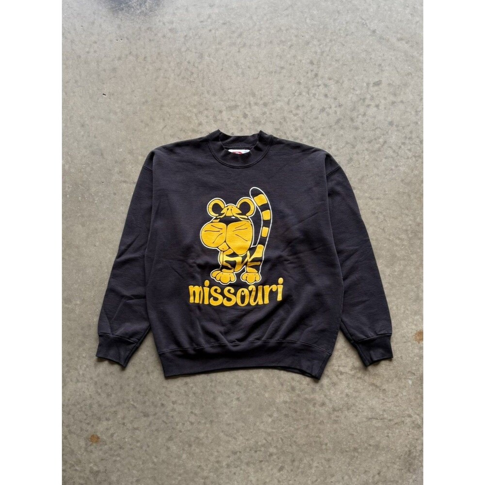 Vintage 90s Missouri Tigers Crewneck Sweatshirt Mens Large Mizzou Black